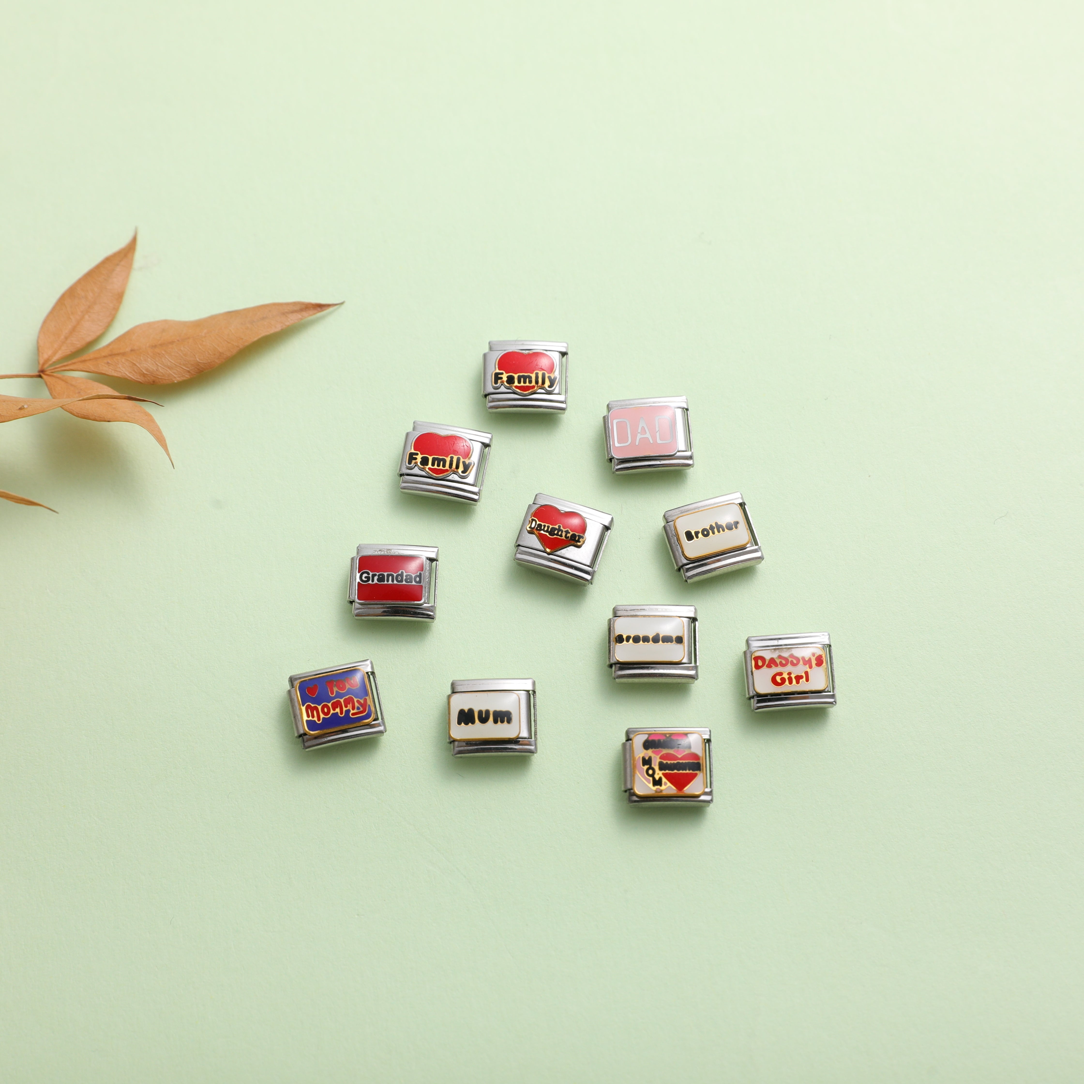 family italian charm bracelet charms including mum dad daughter grandad and love charms