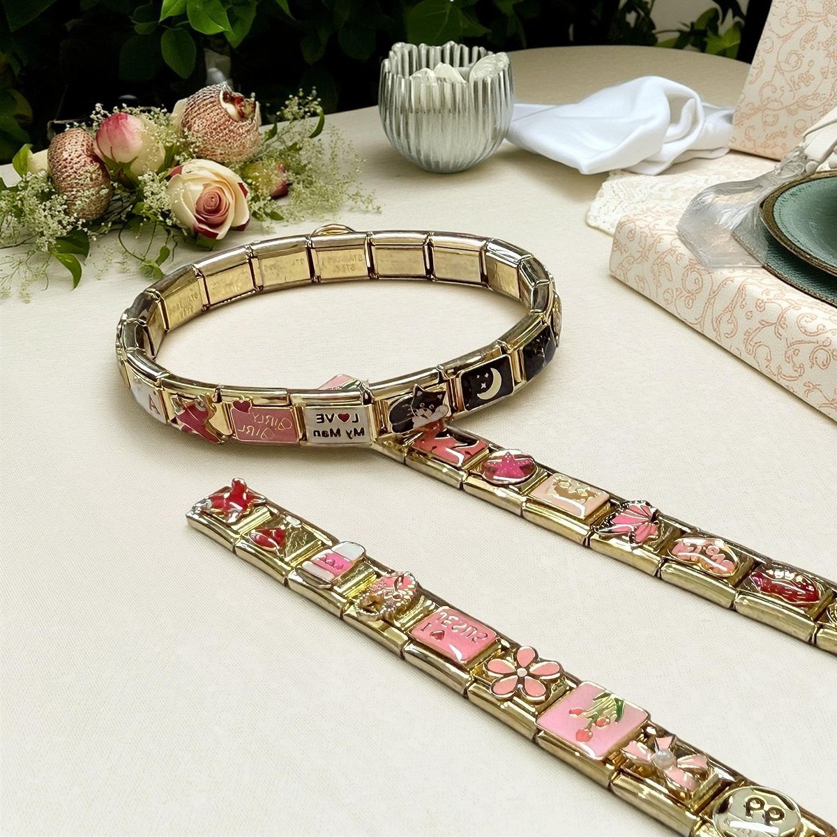 DIY setup featuring customizable Italian charm bracelet and loose modular links