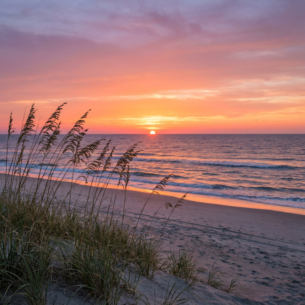 Close-up of Sunset on Beach charm showing detailed sun reflection on water and soft gradient sky enamel