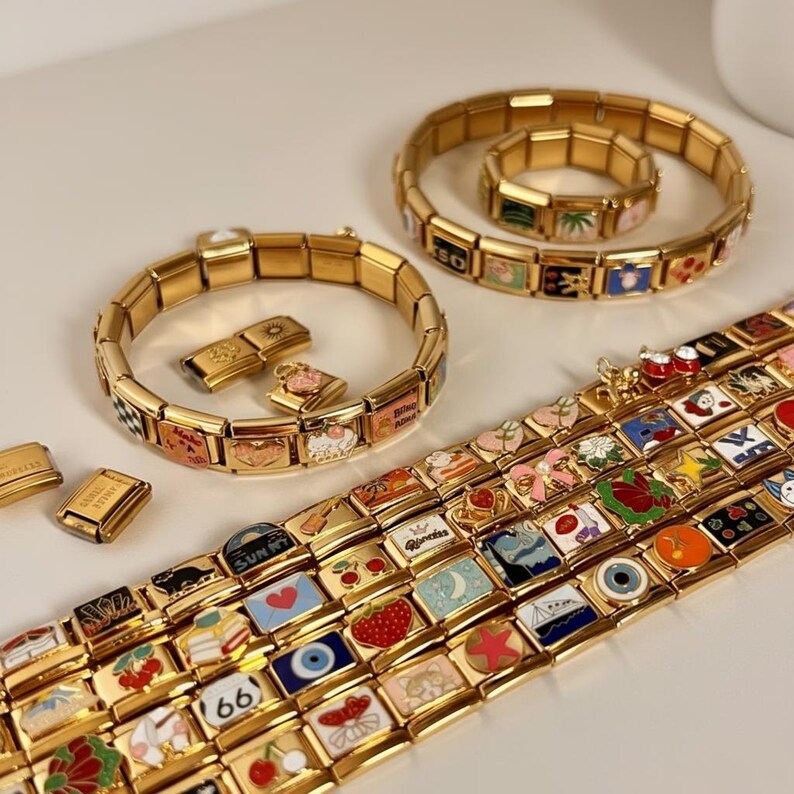 The bracelet is elegantly laid out, highlighting its versatility for personalizing your look. And perfect for any outfits.