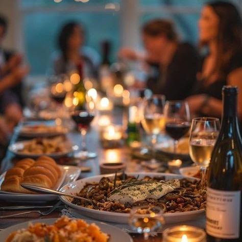 Warm evening dinner scene with family,a meaningful family gathering time.