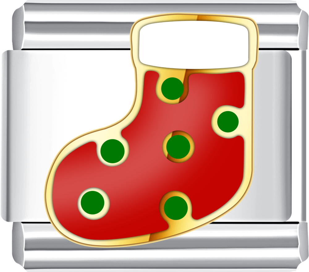 Red bow stocking Italian charm for bracelet, Christmas jewelry accessory.