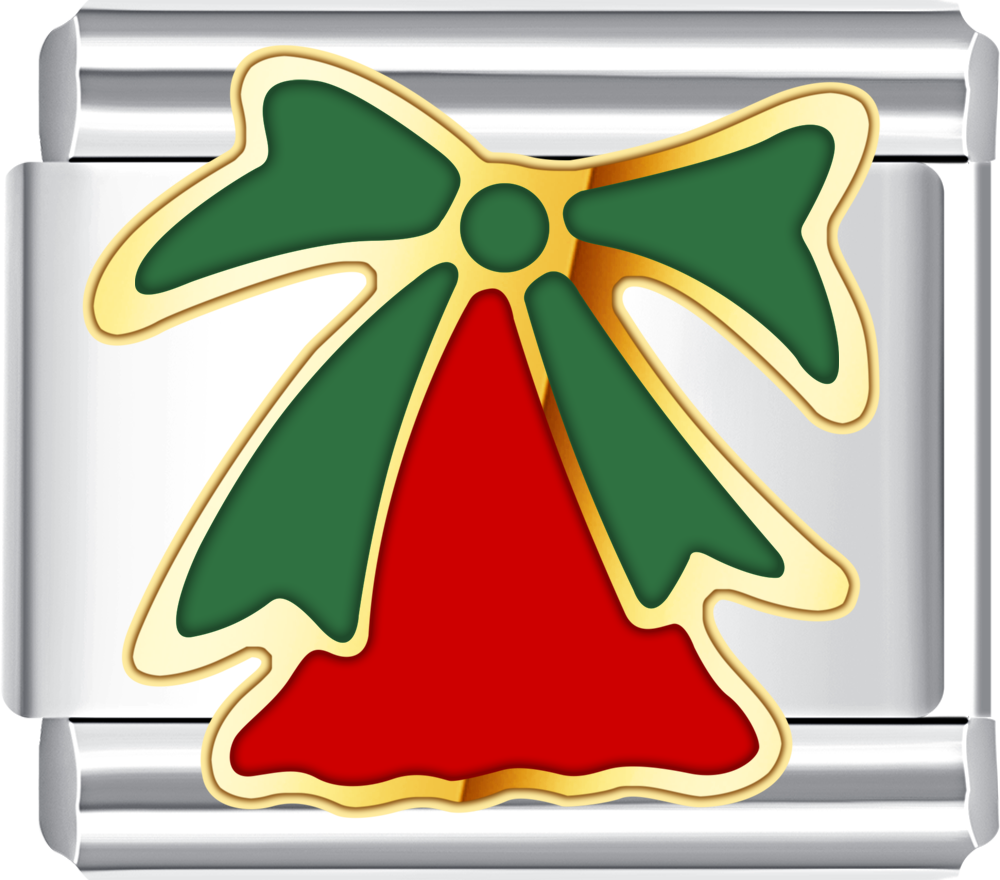 Green bow Italian charm with red center enamel, designed for Christmas-themed bracelets.