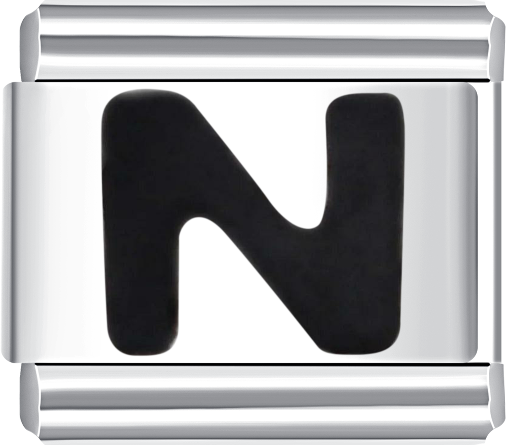 Metallic charm with letter 'N'