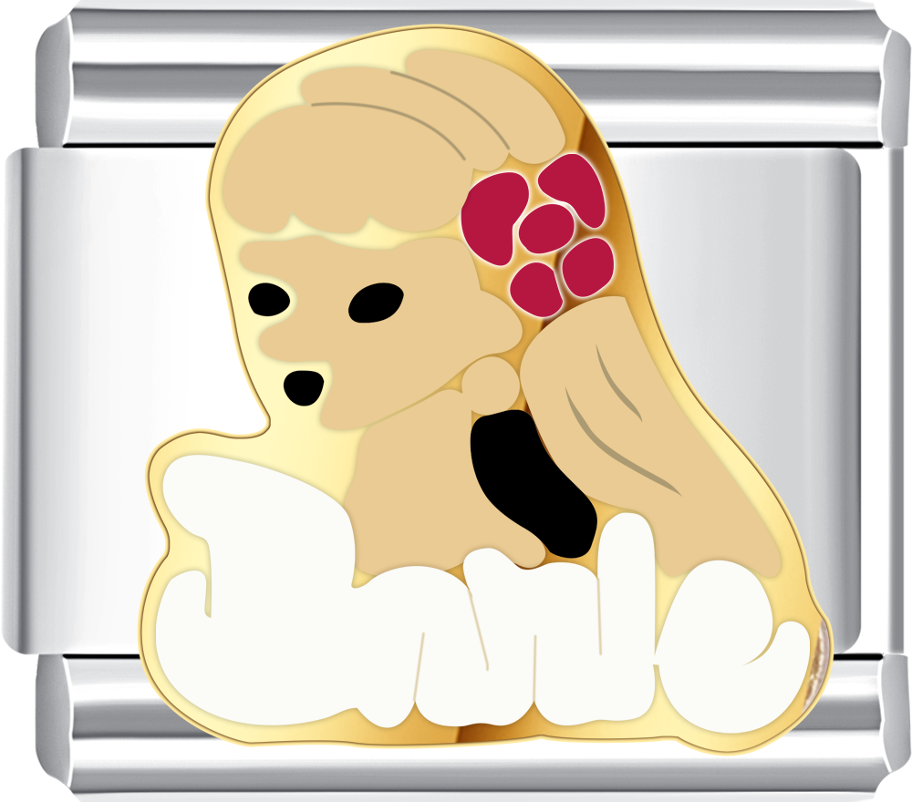 Blonde angel Italian charm with purple flower, Christmas bracelet charm.