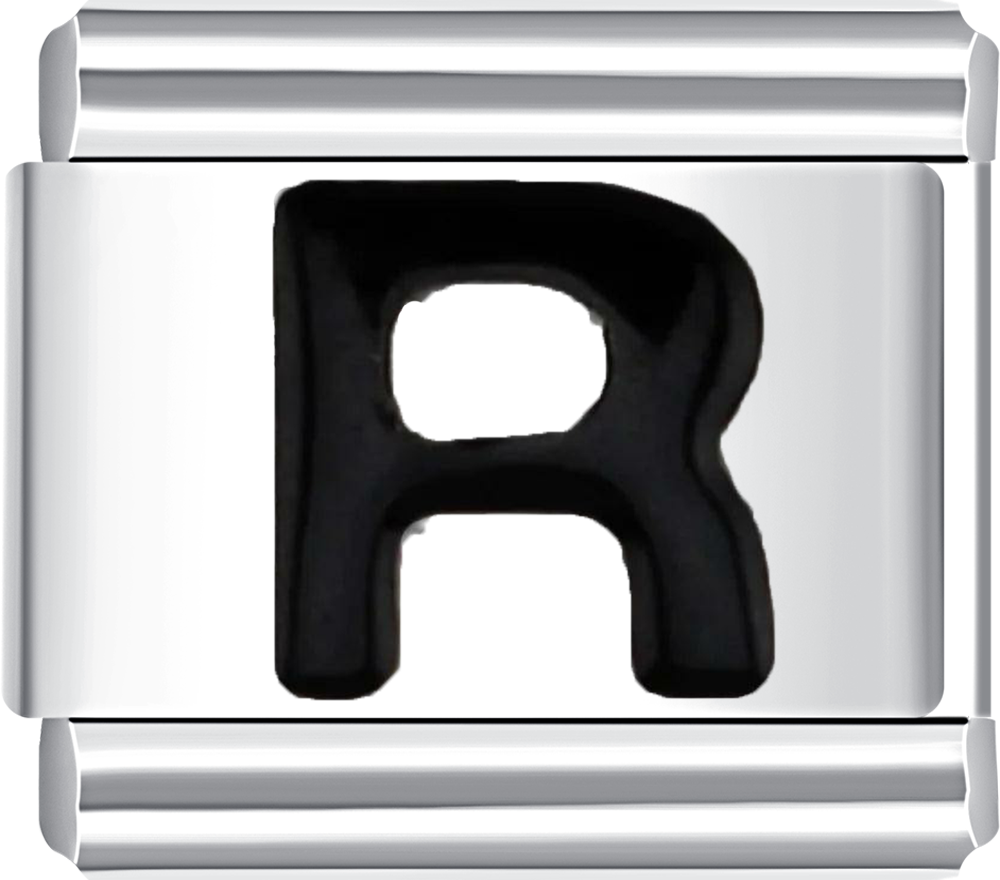 Metallic charm with letter 'R'