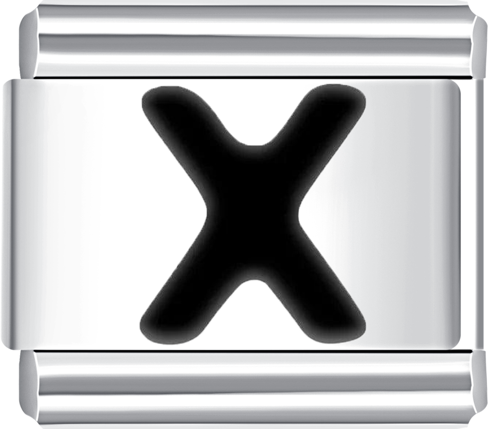Silver charm with a black 'X' design