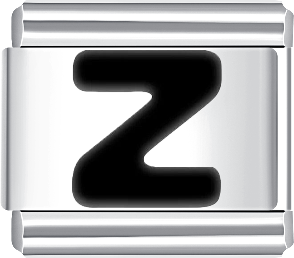 Silver charm with a black letter 'Z'