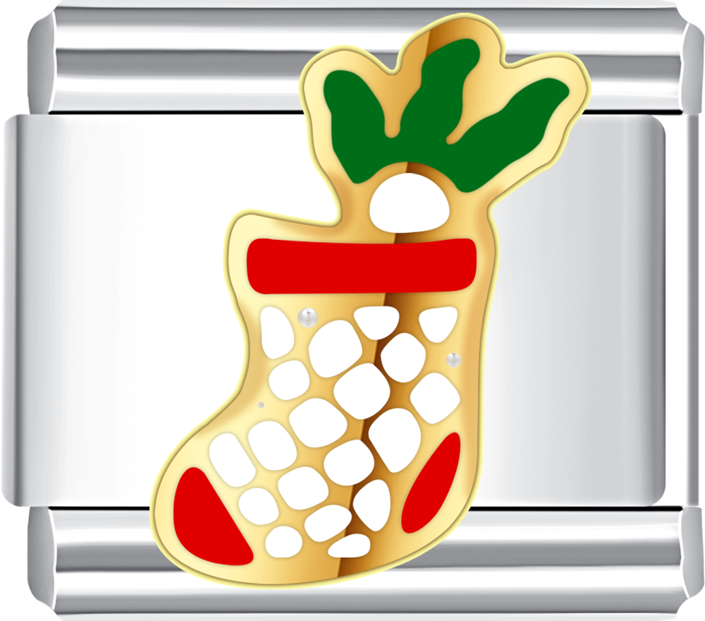 Red bow stocking Italian charm for bracelet, Christmas jewelry accessory.