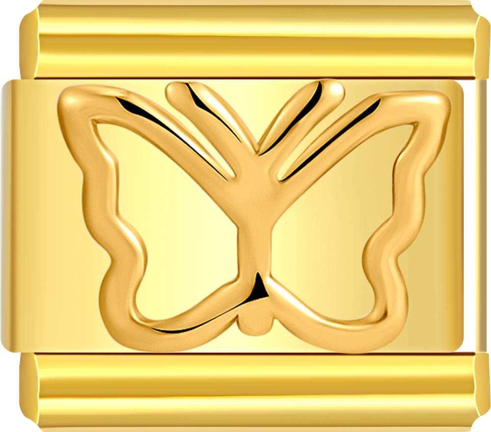A gold charm in the shape of a butterfly, with a solid pattern and no visible brand marking.