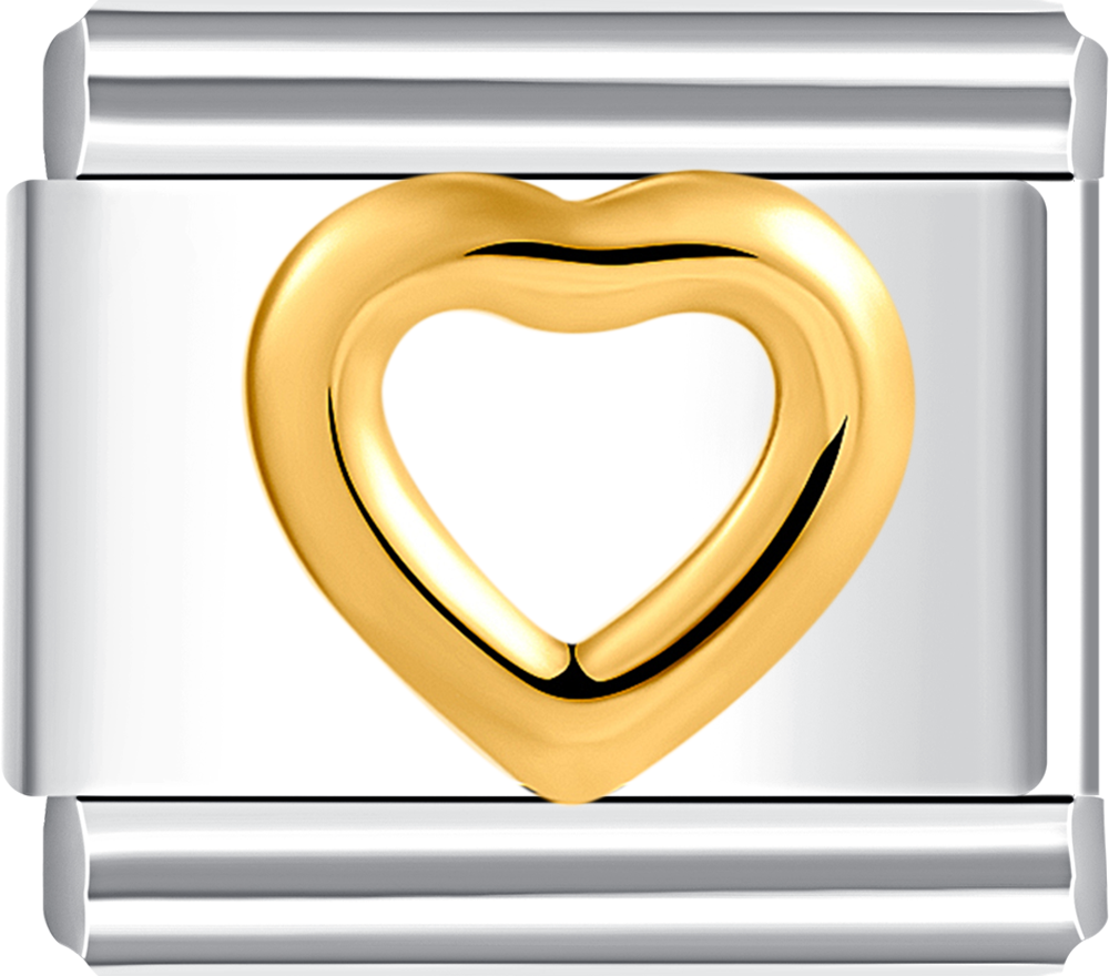 Gold heart charm on a silver background