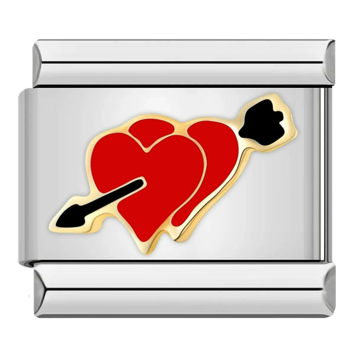 Double Red Heart Pierced By Black Arrow