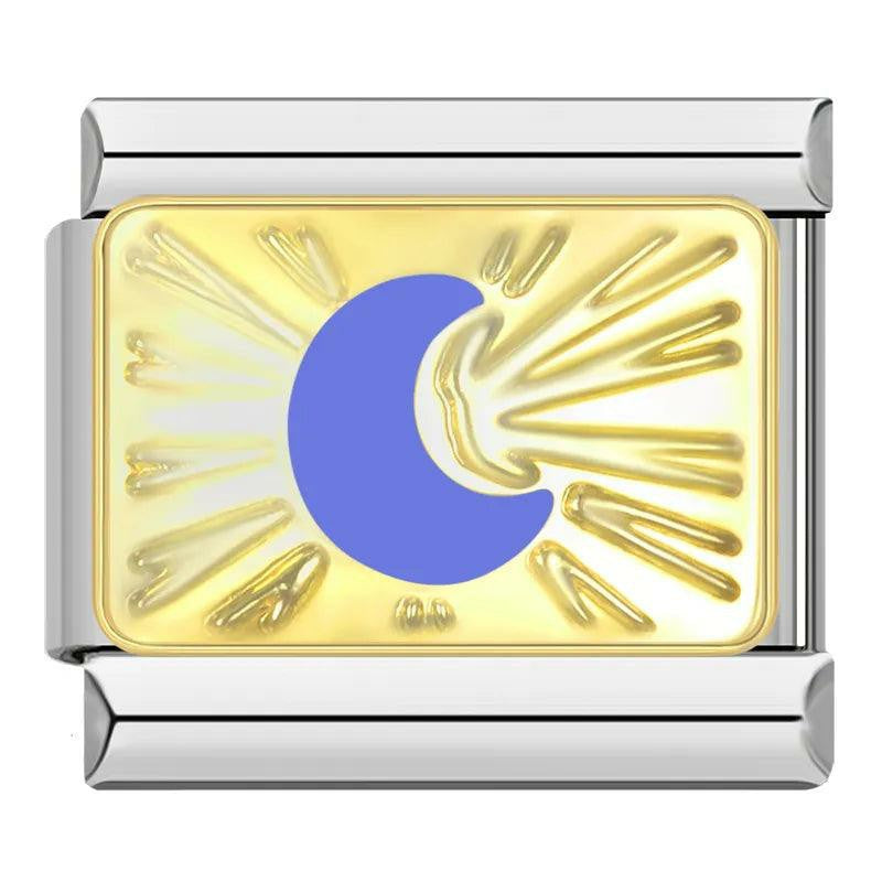 Gold Plate, Illuminated Purple Moon, On Silver