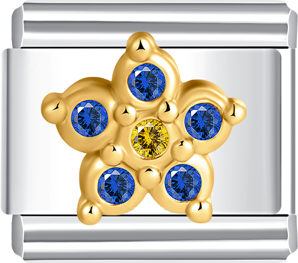 Beautiful gold flower charm with blue stones, perfect for your custom Italian charm bracelet.