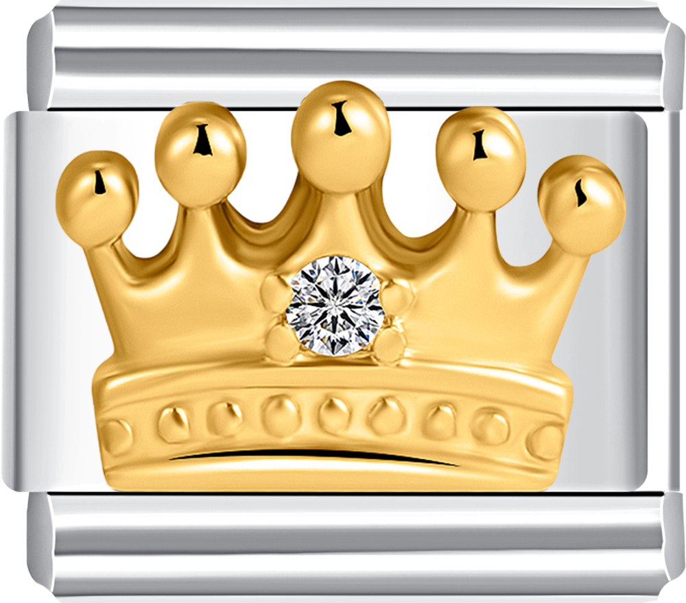 Elegant gold crown charm with white stones, perfect for your custom Italian charm bracelet.
