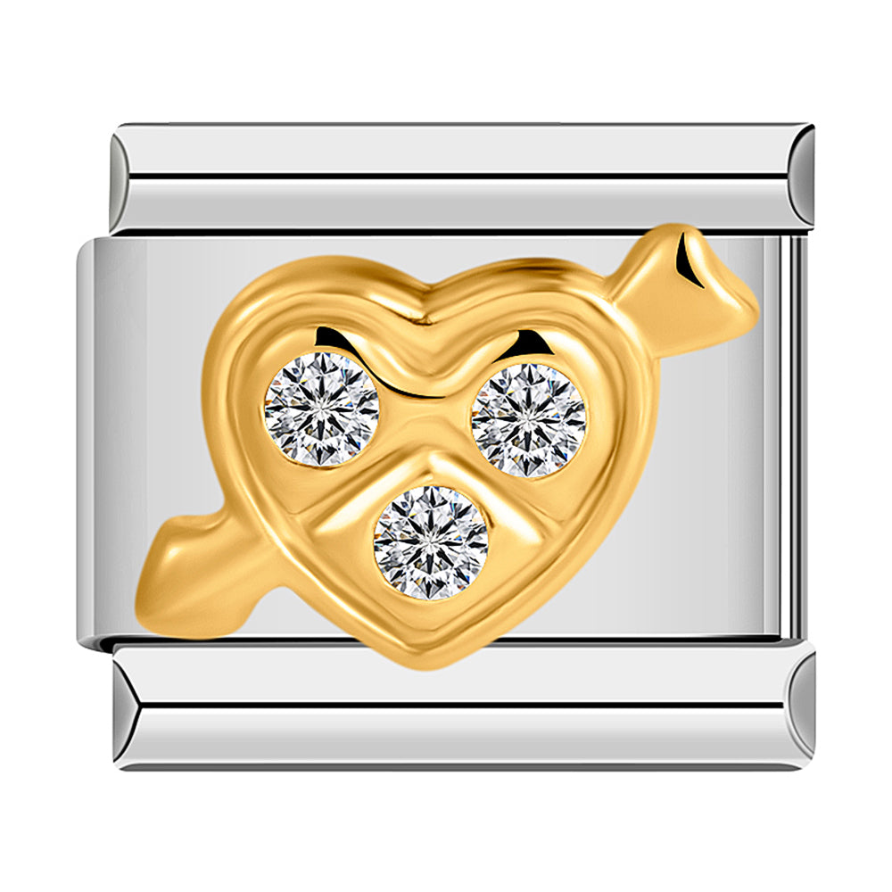 Pierced Heart with Gold Arrow and White Stones