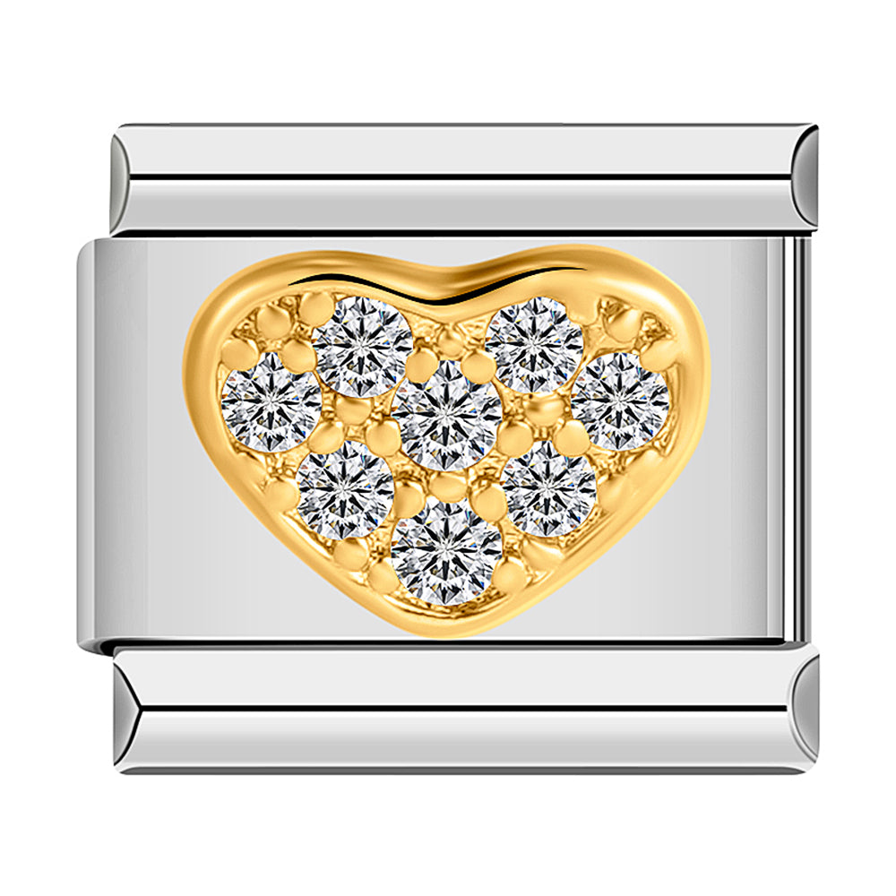 Gold Heart with White Stones