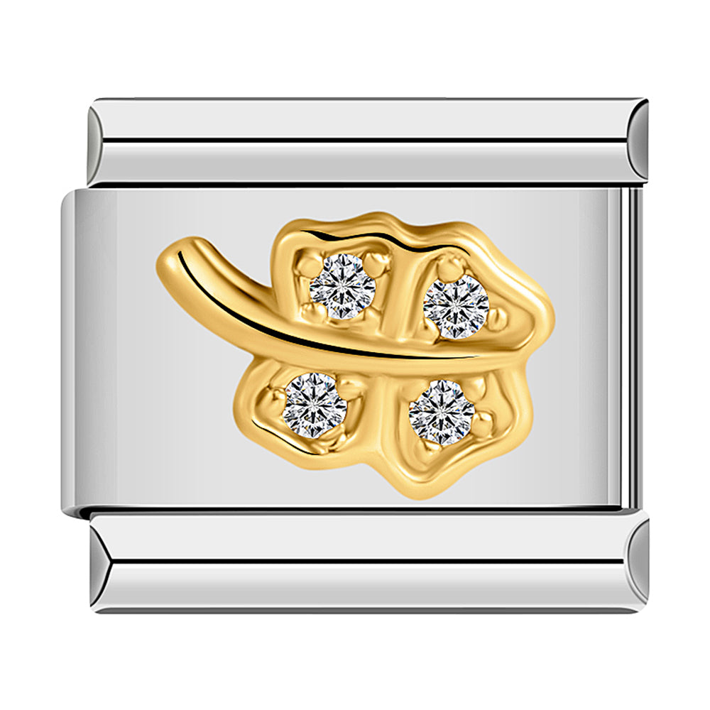 Clover in Gold and White Stones