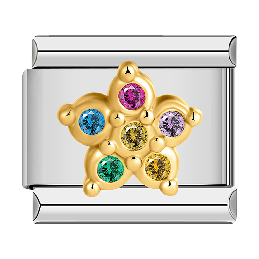 Gold Flower With Multicolor Stones
