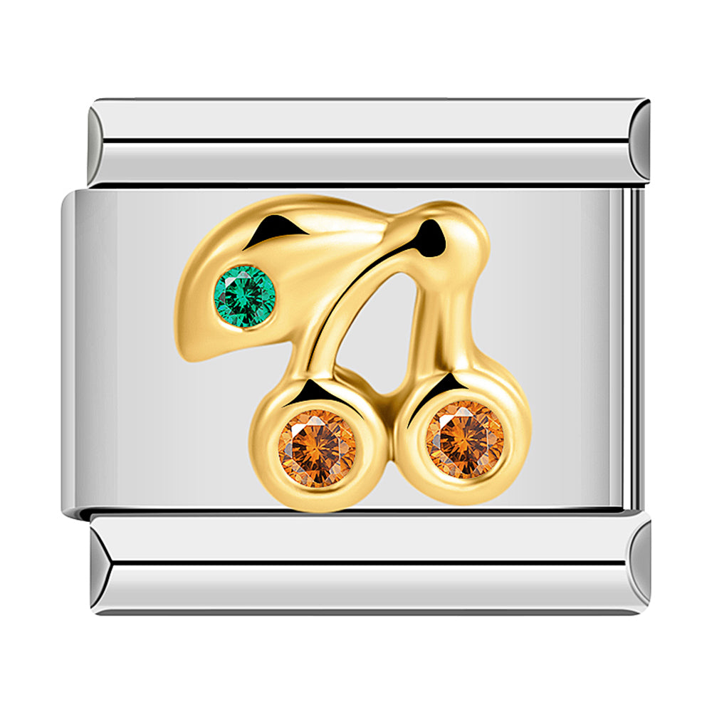 Pair of Cherries with Stones,on Gold