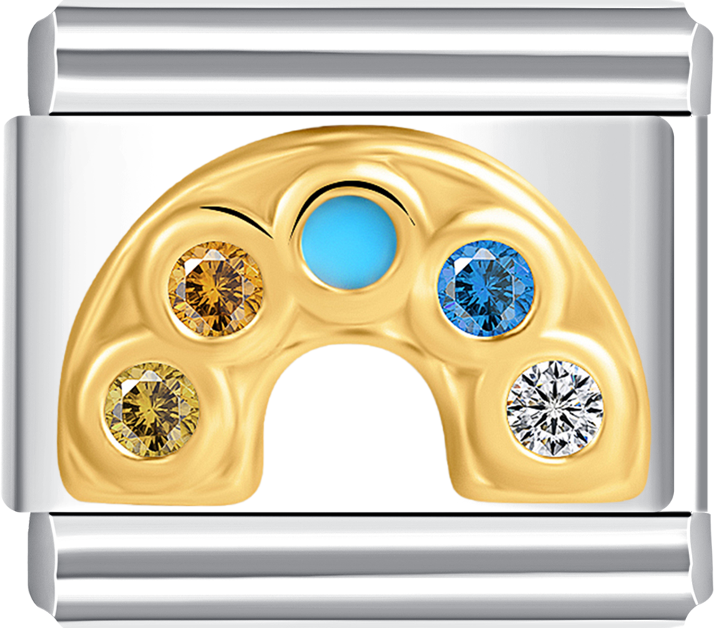 Stunning gold rainbow charm with multicolor stones, ideal for your custom Italian charm bracelet.