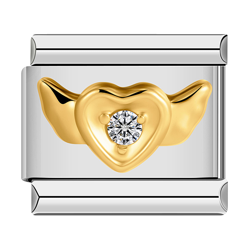 Gold Angel Heart with White Stone