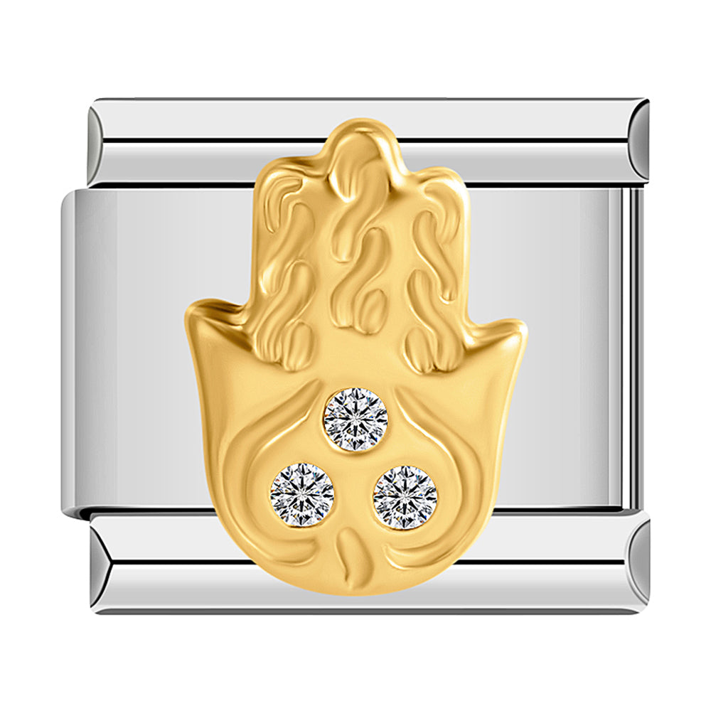 Hand in Gold and White Stones