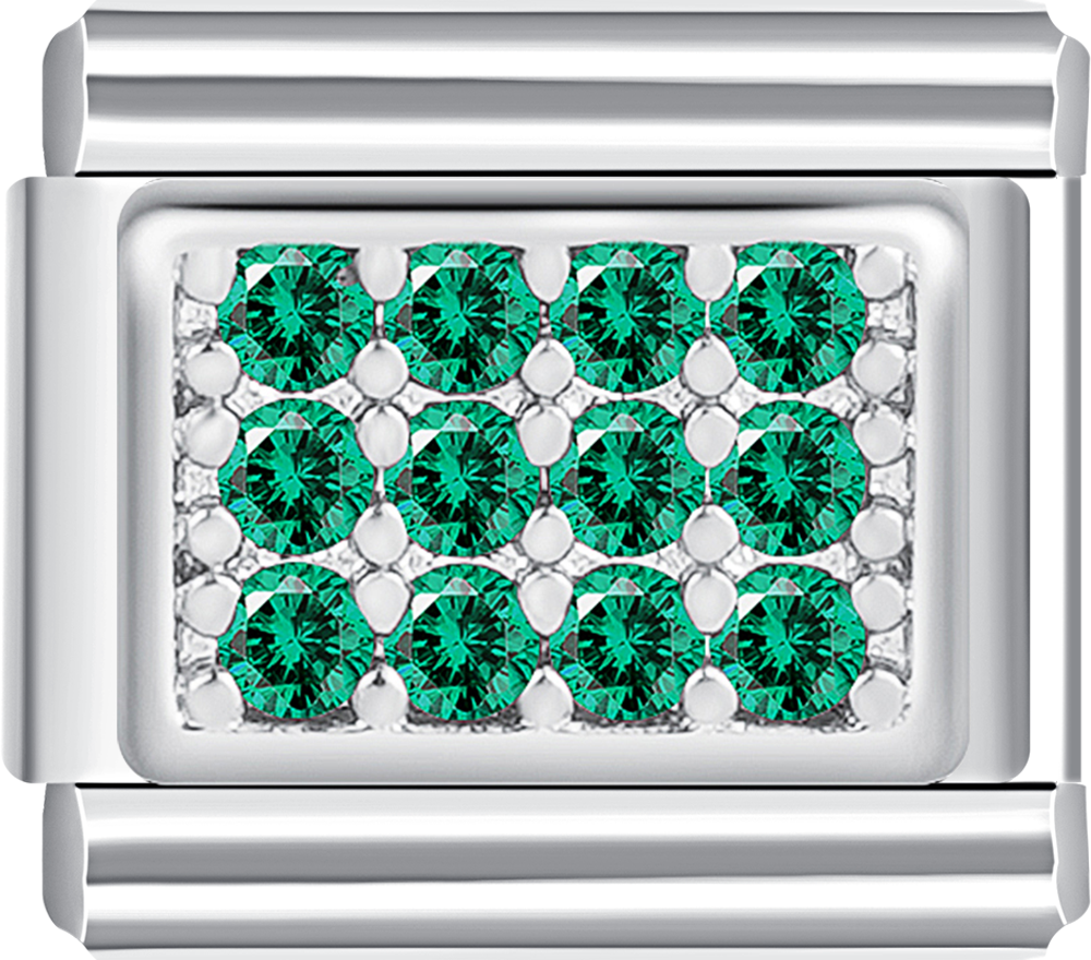 Silver charm with beautiful green stones, perfect for a stainless steel charm bracelet.