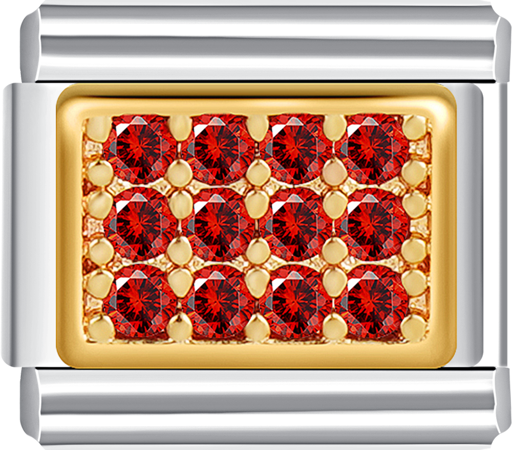 Stunning gold-plated charm with rich red stones, ideal for a custom Italian charm bracelet.