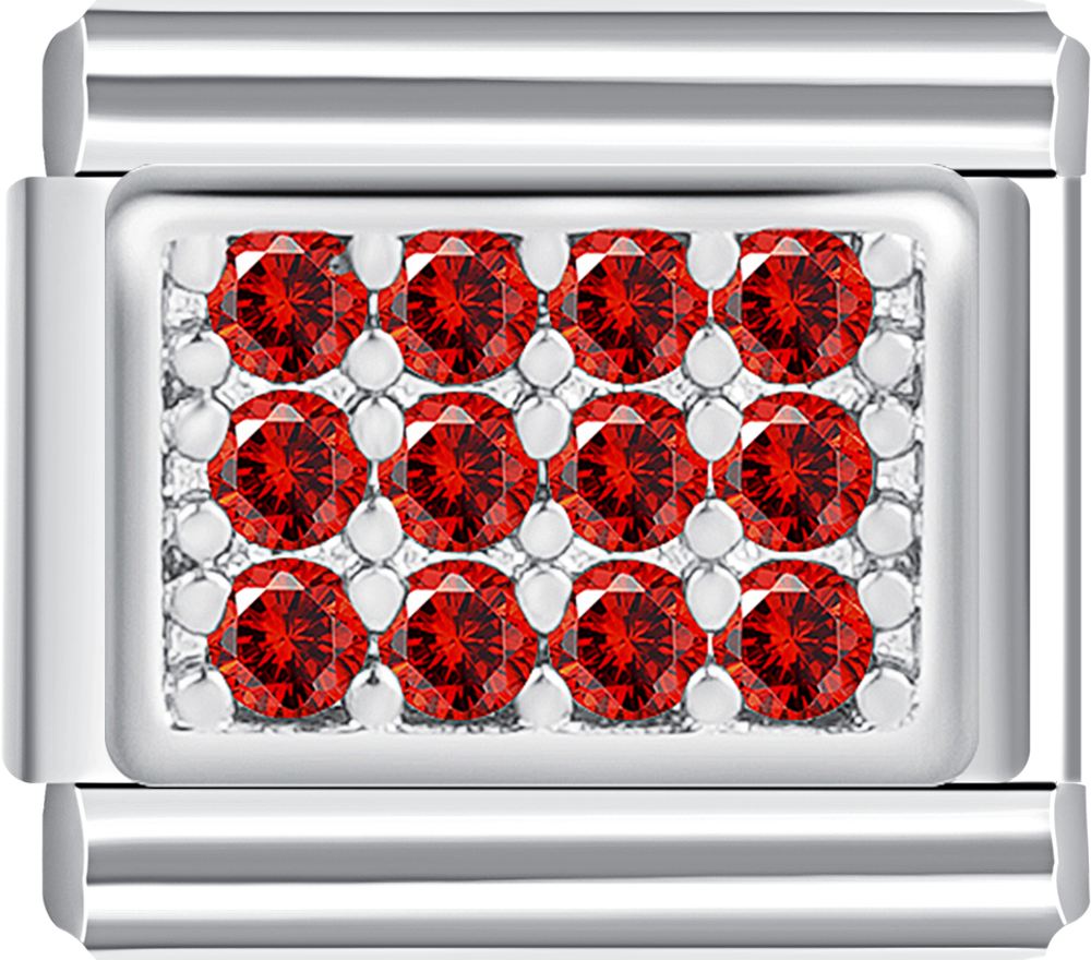 Silver charm with red stones, offering a timeless design for your personalized charm bracelet.