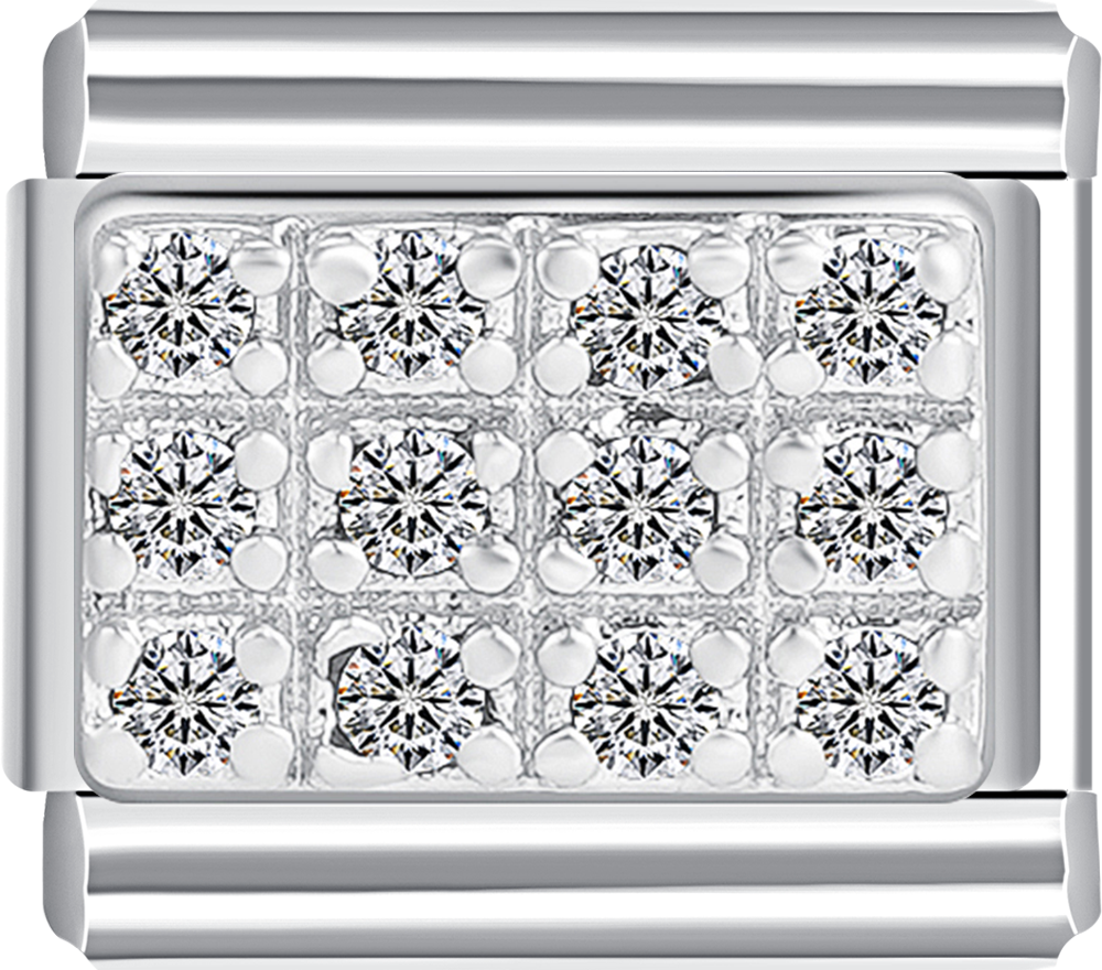 Timeless silver charm with white stones, ideal for your custom Italian charm bracelet.