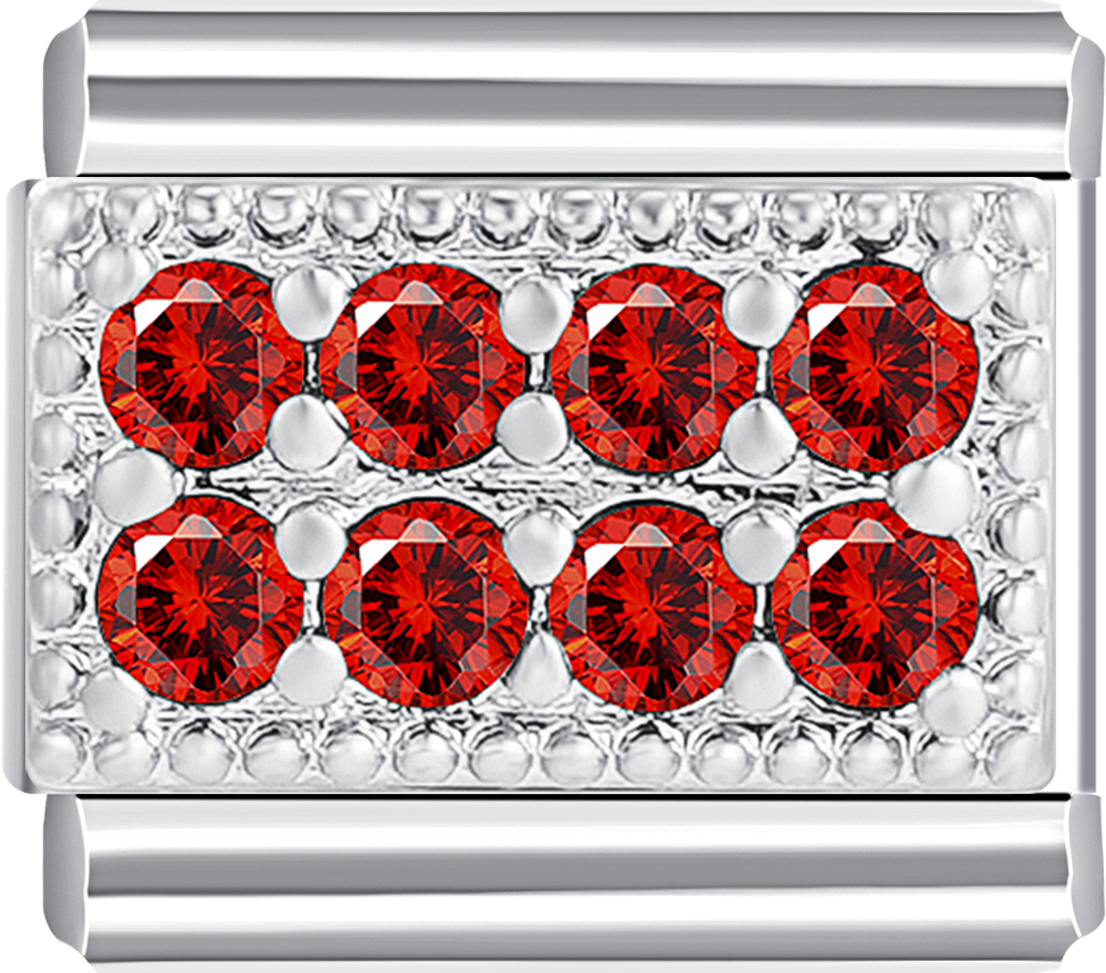 Silver charm with 8 red stones, perfect for a stainless steel charm bracelet.