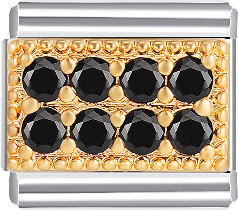 Luxurious gold charm with 8 black stones, great for a custom Italian charm bracelet.