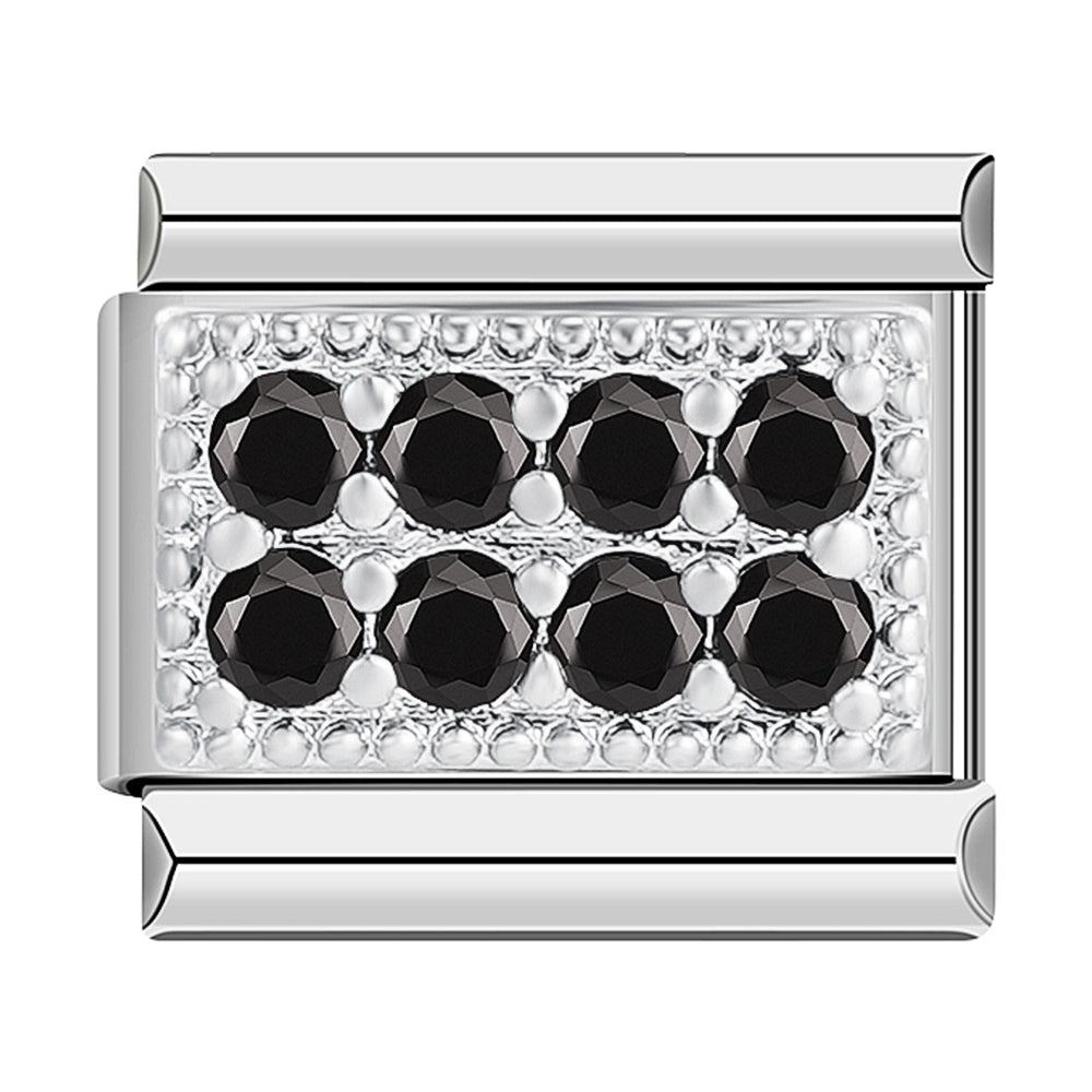 Silver Plate with 8 Black Stones