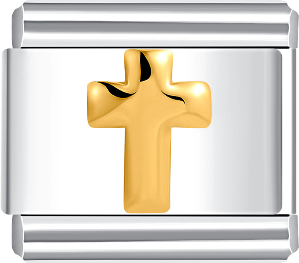 Classic gold cross charm on silver, perfect for your stainless steel charm bracelet.
