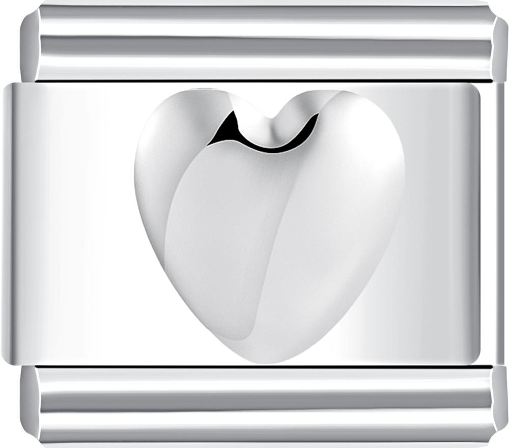 Timeless silver heart charm on silver, ideal for a personalized charm bracelet.