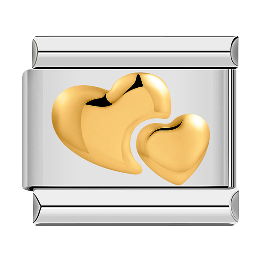 Gold Double Heart, On Silver