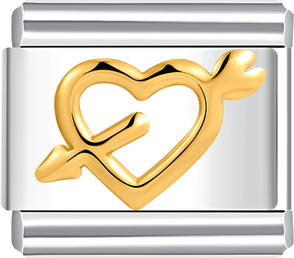 Stunning gold heart pierced by an arrow, perfect for your custom Italian charm bracelet.