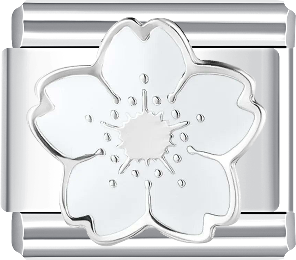 elegant white flower charm adds a delicate touch to your unique, personalized Italian bracelet