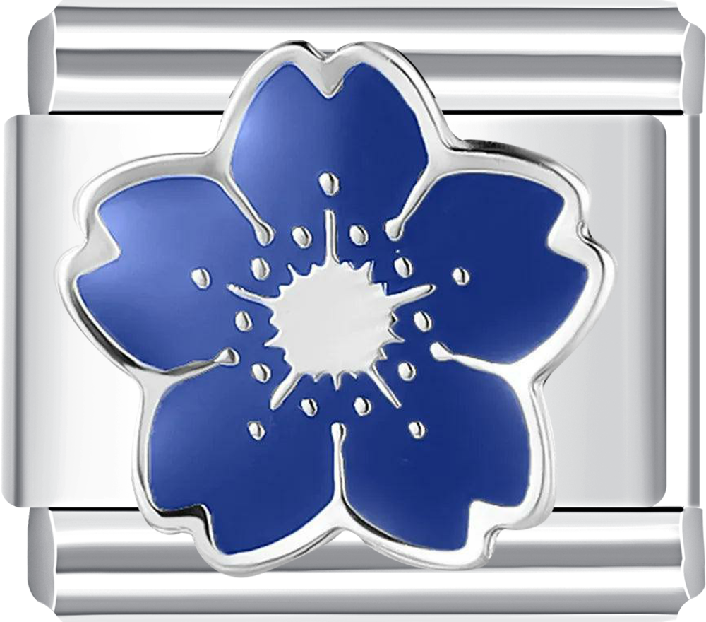 Silver charm with a blue flower design