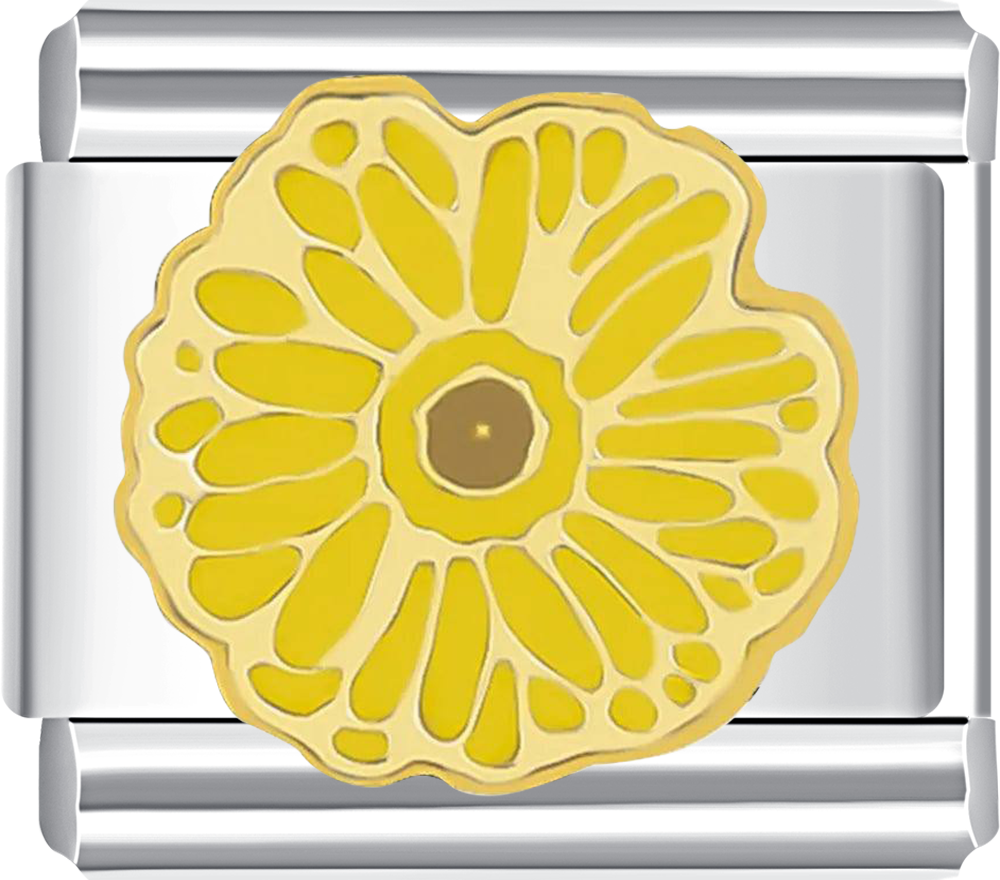 Silver charm with a yellow floral design