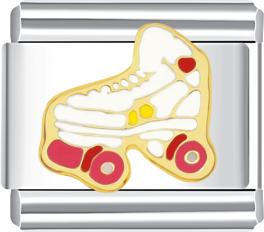 Silver charm with a butterfly design in gold and red