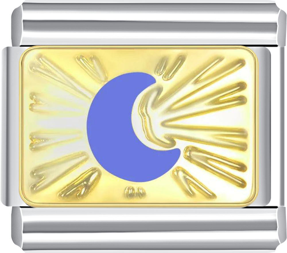 Gold and silver charm with a blue 'C' design