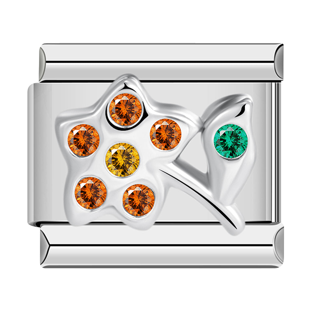 Flower, in Silver and Stones, Red, Orange and Green