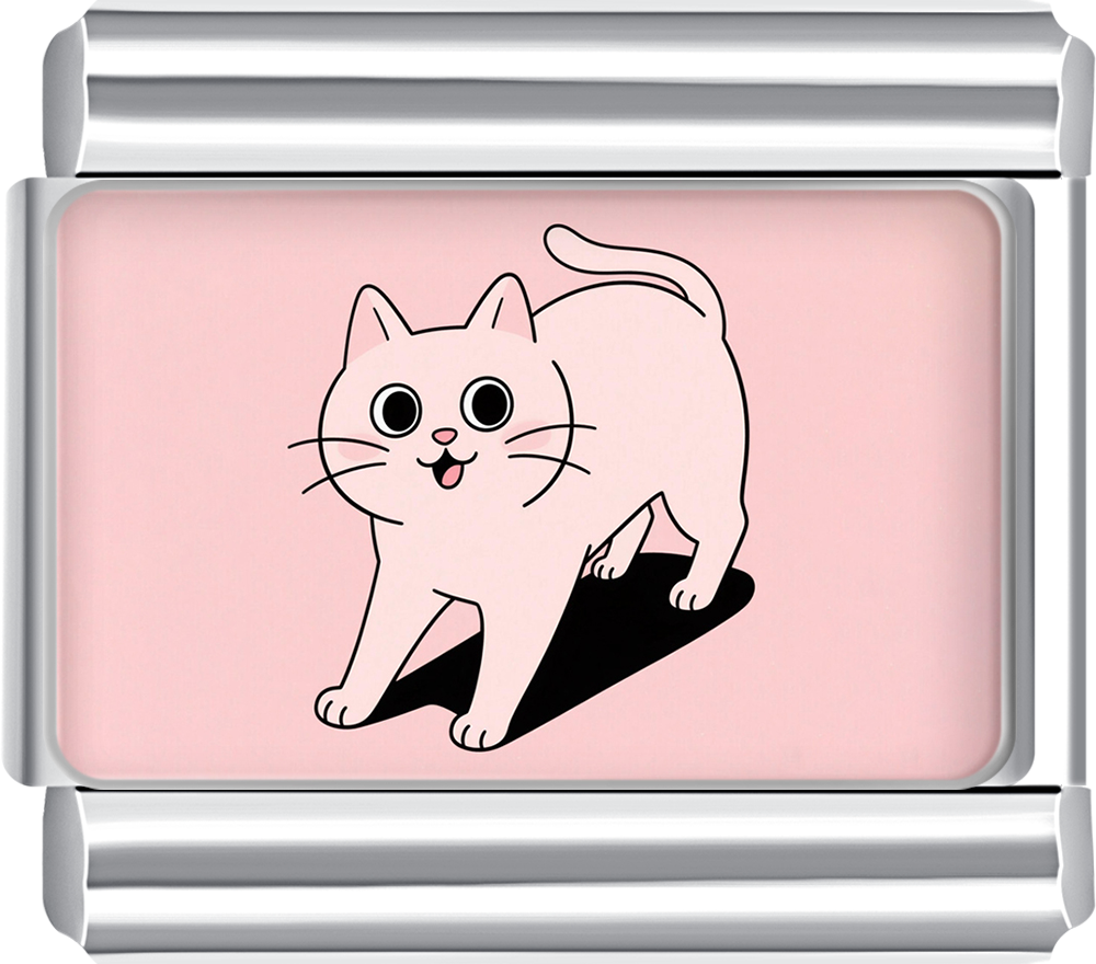 Fluffy cat with pink cheeks on pink enamel, adorable italian charm for pet lovers’ bracelets