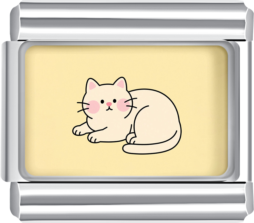 Yellow curled-up kitten charm with pink cheeks on yellow background, custom charm for italian bracelets