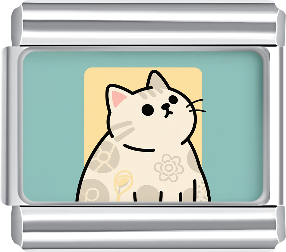 Cute beige cat charm on green enamel background, perfect for your italian charm bracelet