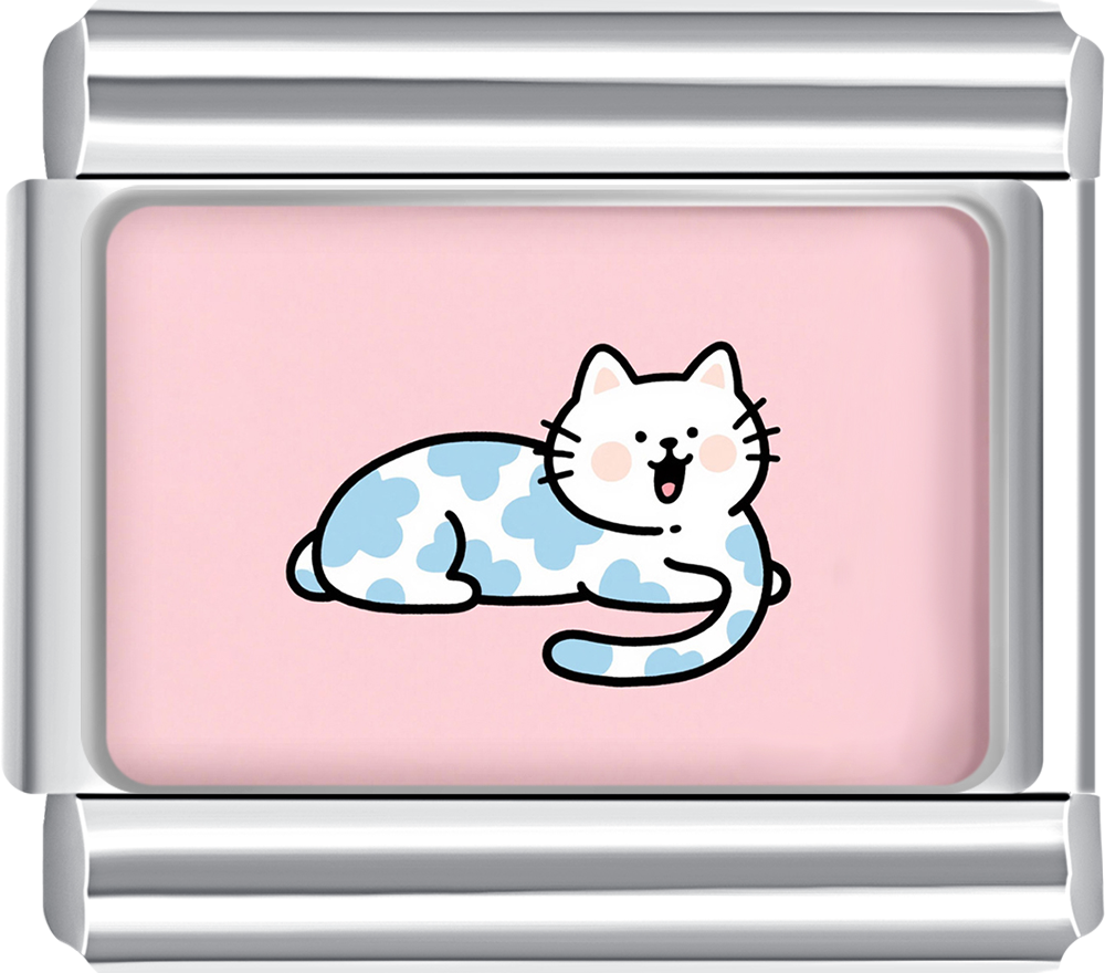 Blue and white patterned cat italian charm on pink background for your unique italian bracelet