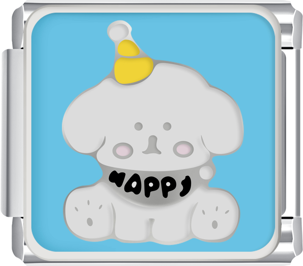 Birthday dog charm with party hat for italian charm bracelet celebration pet charm