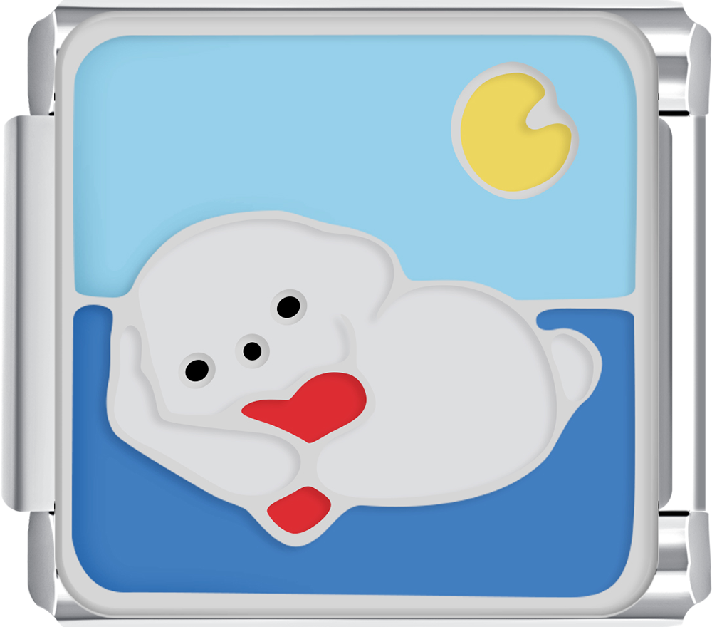 Seal pup with red heart charm for italian charm bracelet animal lover accessory